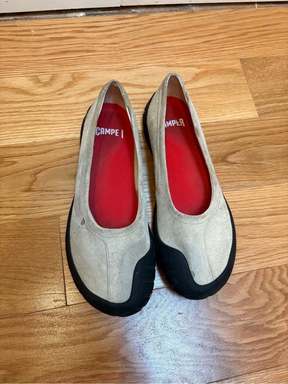 Camper Beige Suede Ballet Flats with Black Rubber Toe - Picture 8 of 8